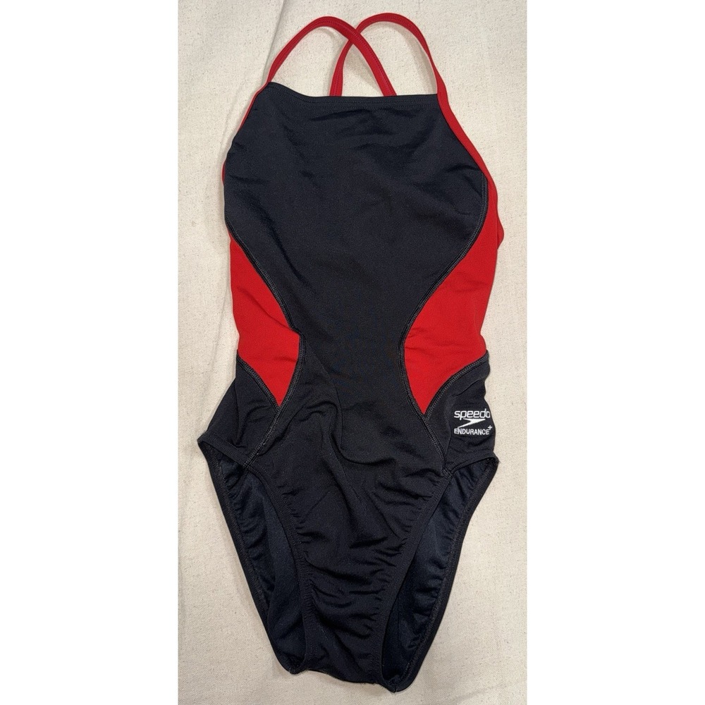 Speedo Women's Swimsuit One Piece‎ Endurance+ Cross Back Red Black Sz 30 / 4